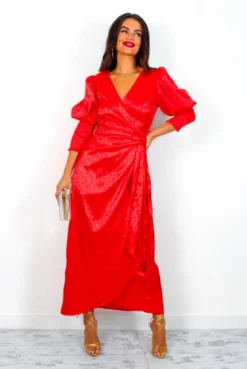 Glamorous Drive Em Wild - Red Leopard Jacquard Midi Wrap Dress -Glamoros Clothing Shop Drive EmWild RedLeopardJacquardMidiWrapDress1