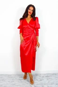 Glamorous Drive Em Wild - Red Leopard Jacquard Midi Wrap Dress -Glamoros Clothing Shop Drive EmWild RedLeopardJacquardMidiWrapDress2