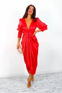 Glamorous Drive Em Wild - Red Leopard Jacquard Midi Wrap Dress -Glamoros Clothing Shop Drive EmWild RedLeopardJacquardMidiWrapDress5