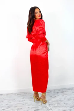 Glamorous Drive Em Wild - Red Leopard Jacquard Midi Wrap Dress -Glamoros Clothing Shop Drive EmWild RedLeopardJacquardMidiWrapDress6