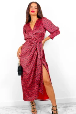 Glamorous Drive Em Wild - Red Leopard Print Midi Wrap Dress -Glamoros Clothing Shop Drive EmWild RedLeopardPrintMidiWrapDress 4