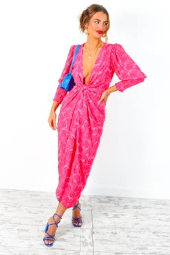 Glamorous Drive 'Em Wild - Red Pink Watercolour Rose Midi Wrap Dress -Glamoros Clothing Shop Drive EmWild RedPinkWatercolourRoseMidiWrapDress 6