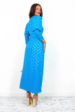 Glamorous Drive 'Em Wild - Teal Gold Foil Spot Midi Wrap Dress -Glamoros Clothing Shop Drive EmWild TealGoldFoilSpotMidiWrapDress5
