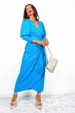 Glamorous Drive 'Em Wild - Teal Gold Foil Spot Midi Wrap Dress -Glamoros Clothing Shop Drive EmWild TealGoldFoilSpotMidiWrapDress7