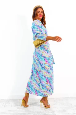 Glamorous Drive Em Wild - White Blue Multi Leopard Print Midi Wrap Dress -Glamoros Clothing Shop Drive EmWild WhiteBlueMultiLeopardPrintMidiWrapDress 3