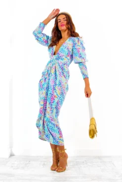 Glamorous Drive Em Wild - White Blue Multi Leopard Print Midi Wrap Dress -Glamoros Clothing Shop Drive EmWild WhiteBlueMultiLeopardPrintMidiWrapDress 5