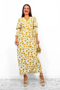 Glamorous Drive Em Wild - White Multi Floral Midi Wrap Dress -Glamoros Clothing Shop Drive EmWild WhiteMultiFloralMidiWrapDress 1