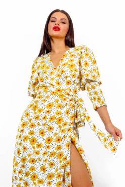 Glamorous Drive Em Wild - White Multi Floral Midi Wrap Dress -Glamoros Clothing Shop Drive EmWild WhiteMultiFloralMidiWrapDress 2