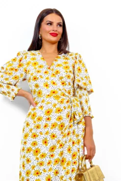 Glamorous Drive Em Wild - White Multi Floral Midi Wrap Dress -Glamoros Clothing Shop Drive EmWild WhiteMultiFloralMidiWrapDress 4