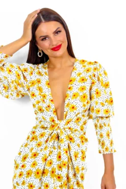 Glamorous Drive Em Wild - White Multi Floral Midi Wrap Dress -Glamoros Clothing Shop Drive EmWild WhiteMultiFloralMidiWrapDress 6