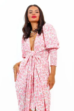 Glamorous Drive Em Wild - White Pink Ditsy Midi Wrap Dress -Glamoros Clothing Shop Drive EmWild WhitePinkDitsyMidiWrapDress 2