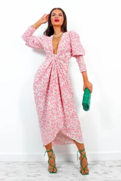 Glamorous Drive Em Wild - White Pink Ditsy Midi Wrap Dress -Glamoros Clothing Shop Drive EmWild WhitePinkDitsyMidiWrapDress 3 1