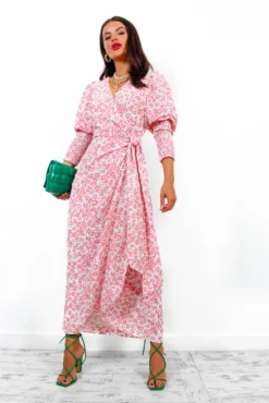 Glamorous Drive Em Wild - White Pink Ditsy Midi Wrap Dress -Glamoros Clothing Shop Drive EmWild WhitePinkDitsyMidiWrapDress 7