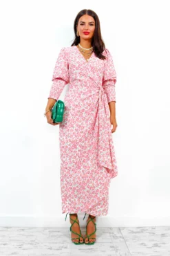 Glamorous Drive Em Wild - White Pink Ditsy Midi Wrap Dress -Glamoros Clothing Shop Drive EmWild WhitePinkDitsyMidiWrapDress 8