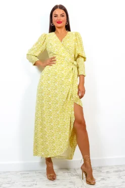 Drive Em Wild - Yellow Ditsy Floral Midi Wrap Dress -Glamoros Clothing Shop Drive EmWild YellowDitsyFloralMidiWrapDress 2