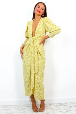 Drive Em Wild - Yellow Ditsy Floral Midi Wrap Dress -Glamoros Clothing Shop Drive EmWild YellowDitsyFloralMidiWrapDress 3