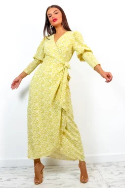 Drive Em Wild - Yellow Ditsy Floral Midi Wrap Dress -Glamoros Clothing Shop Drive EmWild YellowDitsyFloralMidiWrapDress 5