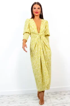 Drive Em Wild - Yellow Ditsy Floral Midi Wrap Dress -Glamoros Clothing Shop Drive EmWild YellowDitsyFloralMidiWrapDress 9
