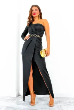 New Release -Glamoros Clothing Shop EleganceIsKey BlackOneShoulderMidiDress 5