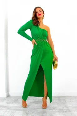 Elegance Is Key - Green One Shoulder Midi Dress -Glamoros Clothing Shop EleganceIsKey GreenOneShoulderMidiDress 4