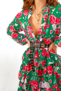 End In Tiers - Green Red Floral Mini Dress -Glamoros Clothing Shop EndInTiers GreenRedFloralMiniDress1 Copy