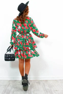 End In Tiers - Green Red Floral Mini Dress -Glamoros Clothing Shop EndInTiers GreenRedFloralMiniDress4