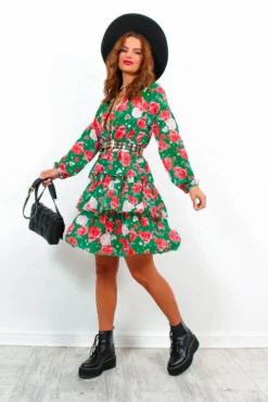 End In Tiers - Green Red Floral Mini Dress -Glamoros Clothing Shop EndInTiers GreenRedFloralMiniDress5