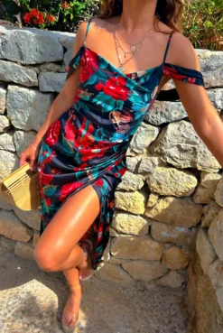 Epitome Of Elegance - Black Red Floral Midi Dress