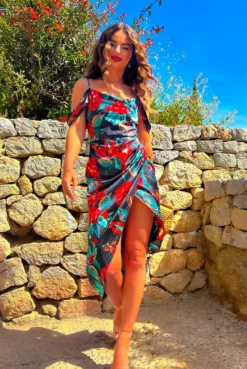 Epitome Of Elegance - Black Red Floral Midi Dress -Glamoros Clothing Shop Epitome of Elegance Black Red Floral Midi Dress 3