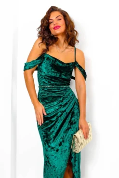 Epitome Of Elegance - Forest Velvet Cowl Neck Midi Dress -Glamoros Clothing Shop EpitomeOfElegance ForestVelvetCowlNeckMidiDress 1