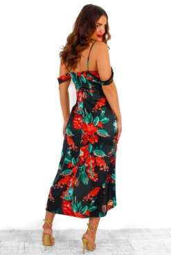 Epitome Of Elegance - Black Red Floral Midi Dress -Glamoros Clothing Shop EpitomeofElegance BlackRedFloralMidiDress 1