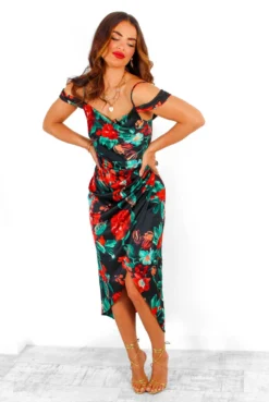 Epitome Of Elegance - Black Red Floral Midi Dress -Glamoros Clothing Shop EpitomeofElegance BlackRedFloralMidiDress 4