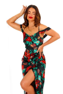 Epitome Of Elegance - Black Red Floral Midi Dress -Glamoros Clothing Shop EpitomeofElegance BlackRedFloralMidiDress 6