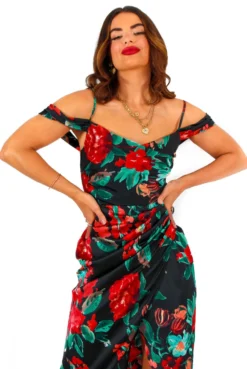 Epitome Of Elegance - Black Red Floral Midi Dress -Glamoros Clothing Shop EpitomeofElegance BlackRedFloralMidiDress 7