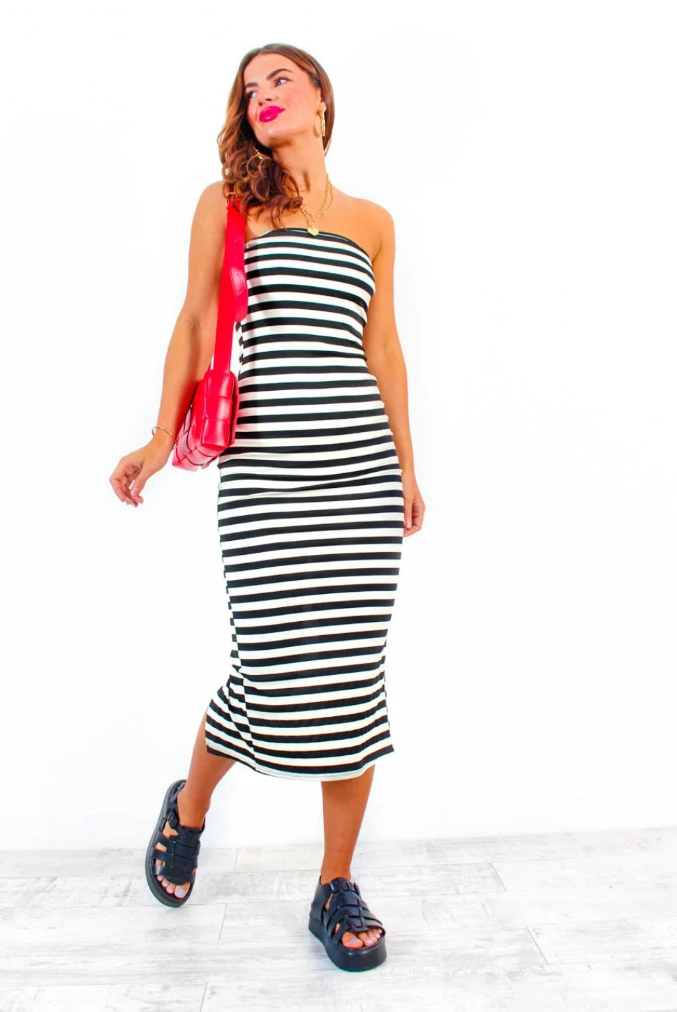 Every Single Time - Black Off White Stripe Bandeau Midi Dress 4 Every Single Time - Black Off White Stripe Bandeau Midi Dress - Image 4