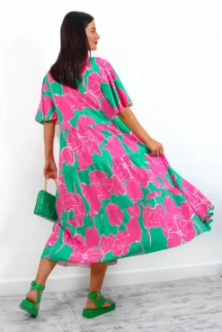 Fleur Damour - Green Pink Floral Midi Shirt Dress 13 Fleur Damour - Green Pink Floral Midi Shirt Dress -Glamoros Clothing Shop FLEURD AMOUR GreenPinkFloralMidiShirtDress1