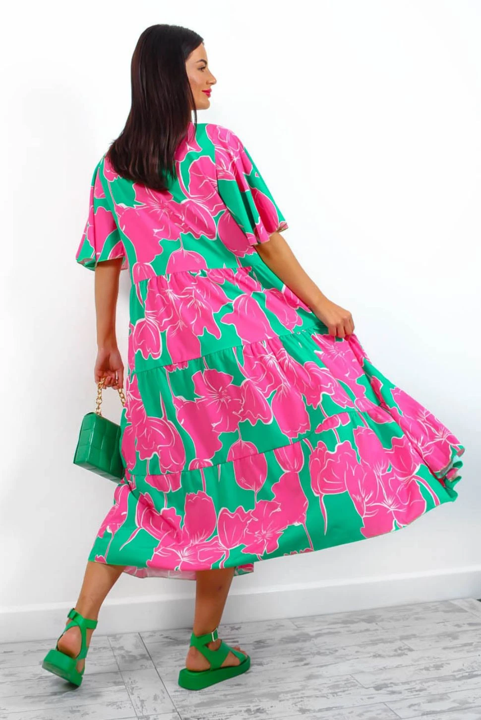 Fleur Damour - Green Pink Floral Midi Shirt Dress 7 Fleur Damour - Green Pink Floral Midi Shirt Dress - Image 7