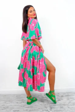 Fleur Damour - Green Pink Floral Midi Shirt Dress 10 Fleur Damour - Green Pink Floral Midi Shirt Dress -Glamoros Clothing Shop FLEURD AMOUR GreenPinkFloralMidiShirtDress7 1