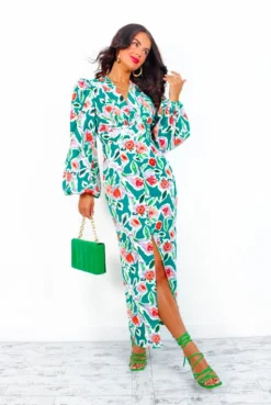 Feeling Smitten - Green Red Floral Midi Dress -Glamoros Clothing Shop FeelingSmitten GreenRedFloralMidiDress 5