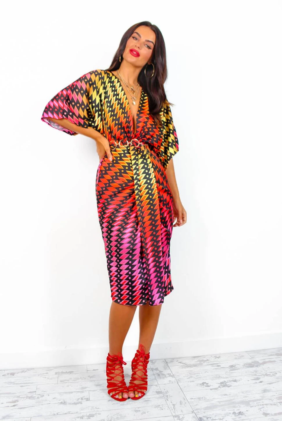 Finders Keepers - Black Multi Aztec Print Midi Dress 1 Finders Keepers - Black Multi Aztec Print Midi Dress