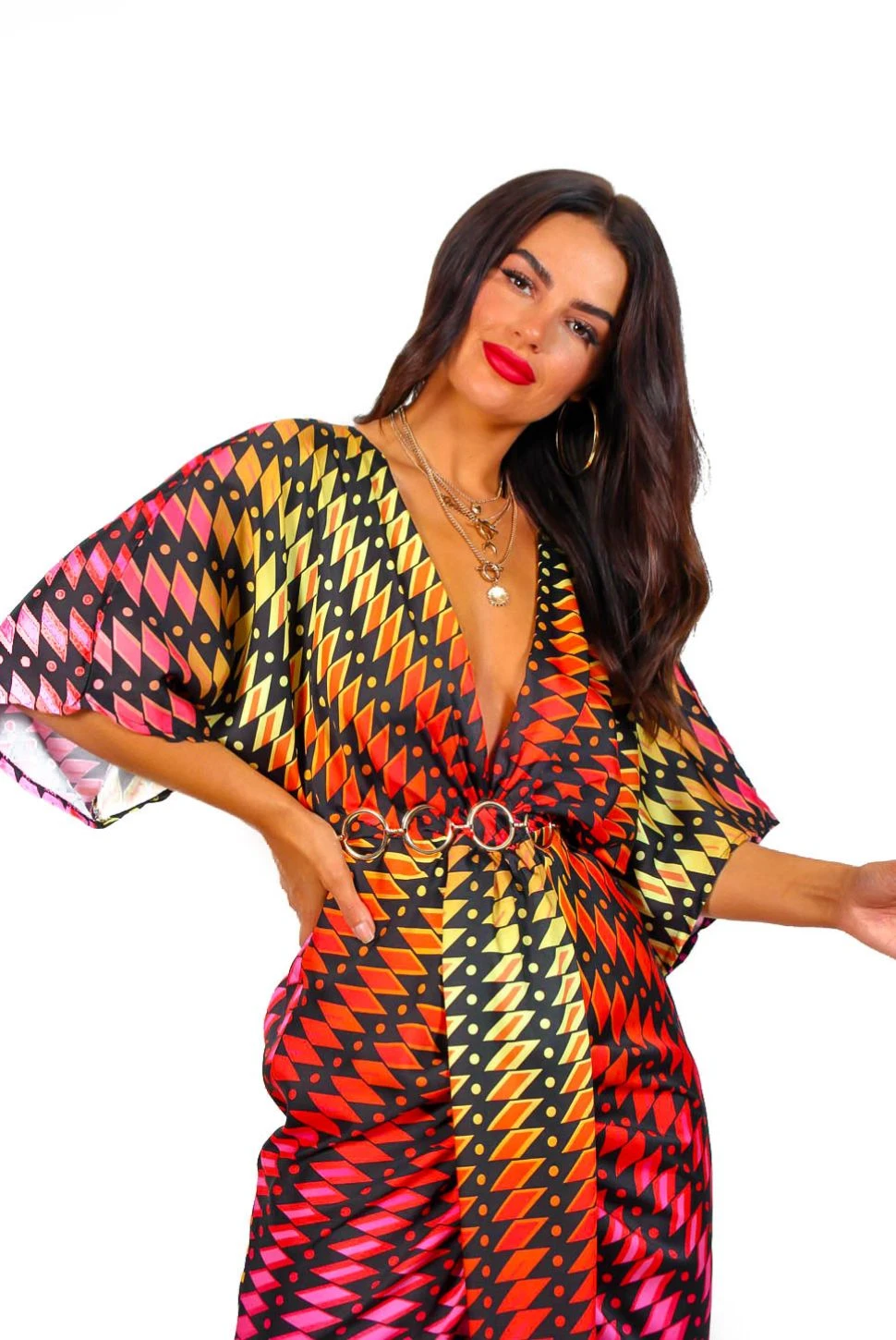 Finders Keepers - Black Multi Aztec Print Midi Dress 2 Finders Keepers - Black Multi Aztec Print Midi Dress - Image 2