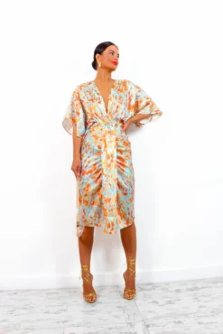 Finders Keepers - Blue Orange Printed Midi Dress -Glamoros Clothing Shop FindersKeepers BlueOrangePrintedMidiDress1