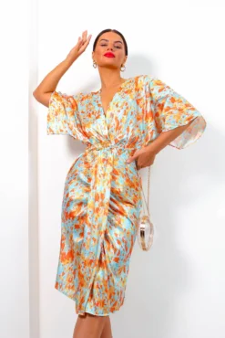 Finders Keepers - Blue Orange Printed Midi Dress