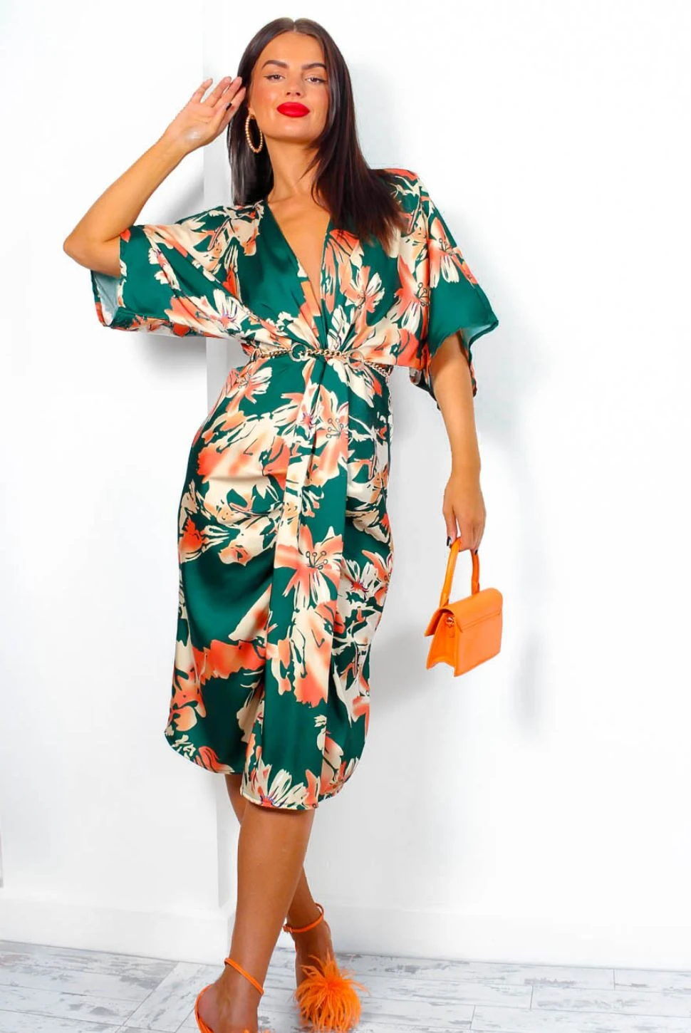 Finders Keepers - Forest Orange Floral Midi Dress 5 Finders Keepers - Forest Orange Floral Midi Dress - Image 5