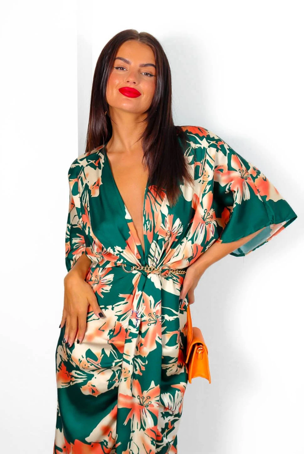 Finders Keepers - Forest Orange Floral Midi Dress 4 Finders Keepers - Forest Orange Floral Midi Dress - Image 4