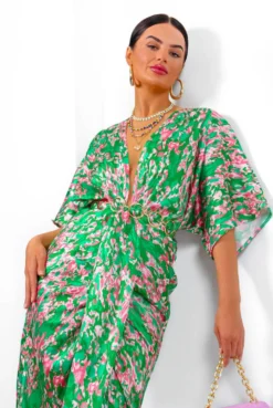 Finders Keepers - Green Pink Printed Midi Dress -Glamoros Clothing Shop FindersKeepers GreenPinkPrintedMidiDress 1