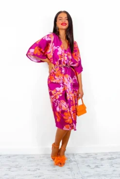 Finders Keepers - Magenta Orange Floral Midi Dress