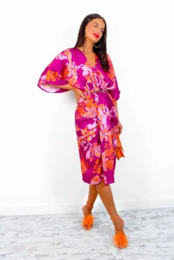 Finders Keepers - Magenta Orange Floral Midi Dress -Glamoros Clothing Shop FindersKeepers MagentaOrangeFloralMidiDress 3
