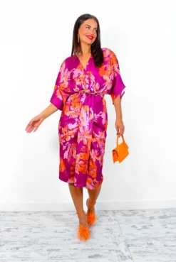 Finders Keepers - Magenta Orange Floral Midi Dress -Glamoros Clothing Shop FindersKeepers MagentaOrangeFloralMidiDress 4
