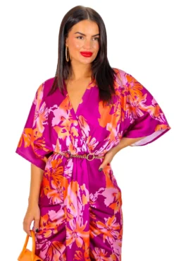 Finders Keepers - Magenta Orange Floral Midi Dress -Glamoros Clothing Shop FindersKeepers MagentaOrangeFloralMidiDress 5